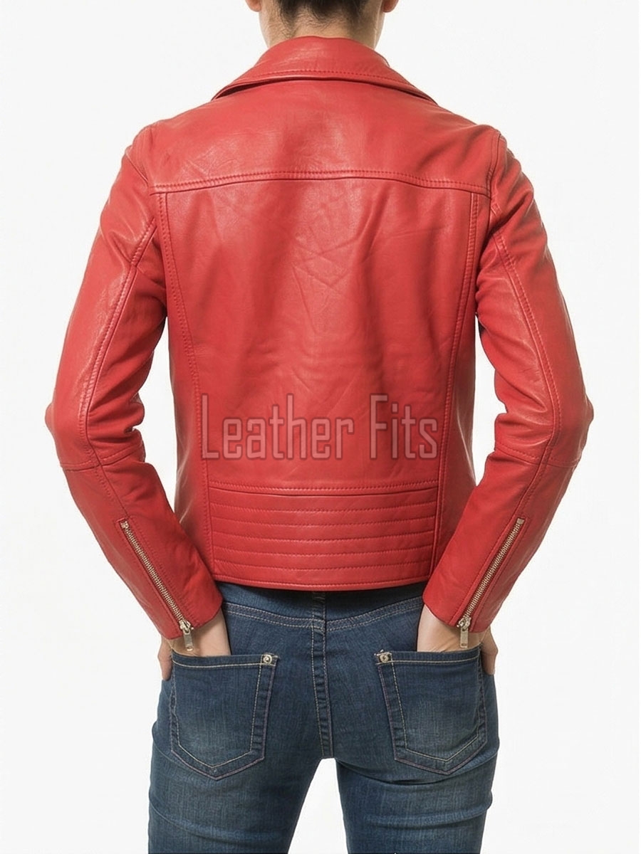 Women's Luxury Red Leather Biker Jacket - Slim Fit Asymmetric Genuine Lambskin Motorcycle Statement Classic Cafe Racer Coat