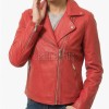Women's Luxury Red Leather Biker Jacket - Slim Fit Asymmetric Genuine Lambskin Motorcycle Statement Classic Cafe Racer Coat
