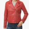 Women's Luxury Red Leather Biker Jacket - Slim Fit Asymmetric Genuine Lambskin Motorcycle Statement Classic Cafe Racer Coat