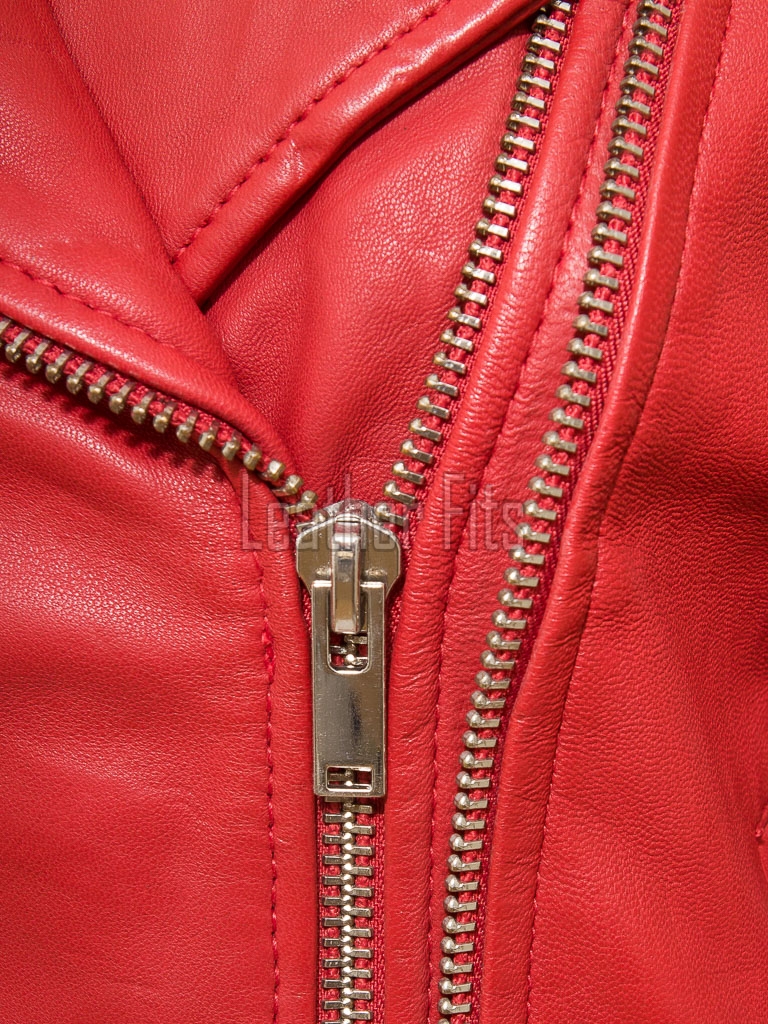 Women's Luxury Red Leather Biker Jacket - Slim Fit Asymmetric Genuine Lambskin Motorcycle Statement Classic Cafe Racer Coat