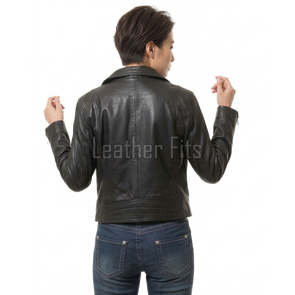Women's Luxury Charcoal Black Leather Biker Jacket - Slim Fit Asymmetric Genuine Lambskin Motorcycle Statement Classic Multi-Zip Coat