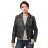 Women's Luxury Charcoal Black Leather Biker Jacket - Slim Fit Asymmetric Genuine Lambskin Motorcycle Statement Classic Multi-Zip Coat