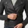 Women's Luxury Black Leather Biker Jacket - Slim Fit Asymmetric Genuine Lambskin Motorcycle Statement Quilted Sleeve Cafe Racer Coat