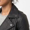 Women's Luxury Black Leather Biker Jacket - Slim Fit Asymmetric Genuine Lambskin Motorcycle Statement Quilted Sleeve Cafe Racer Coat
