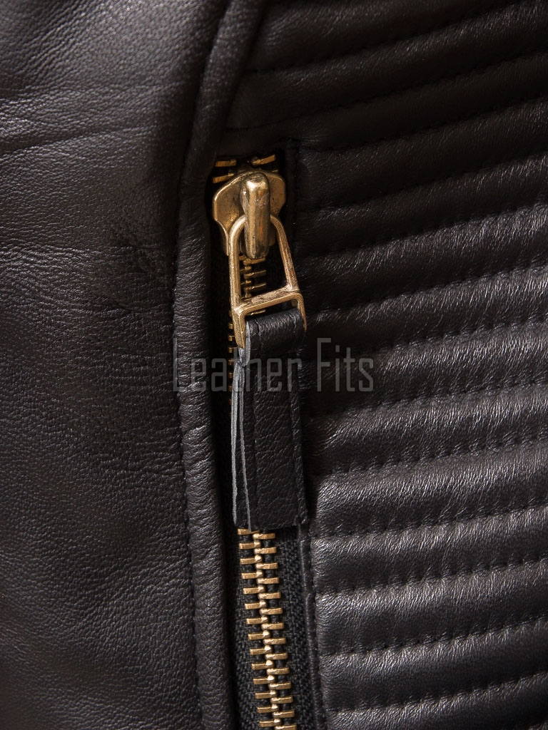 Women's Luxury Black Leather Biker Jacket - Slim Fit Asymmetric Genuine Lambskin Motorcycle Statement Diamond Quilted Cafe Racer Coat