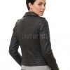 Women's Luxury Jet Black Leather Biker Jacket - Slim Fit Asymmetric Genuine Lambskin Motorcycle Statement Diamond Quilted Rider Coat