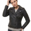 Women's Luxury Jet Black Leather Biker Jacket - Slim Fit Asymmetric Genuine Lambskin Motorcycle Statement Diamond Quilted Rider Coat