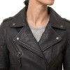 Women's Luxury Jet Black Leather Biker Jacket - Slim Fit Asymmetric Genuine Lambskin Motorcycle Statement Diamond Quilted Rider Coat