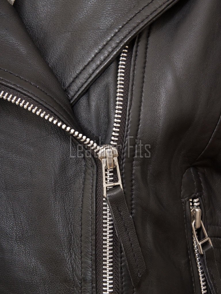 Women's Luxury Jet Black Leather Biker Jacket - Slim Fit Asymmetric Genuine Lambskin Motorcycle Statement Diamond Quilted Rider Coat