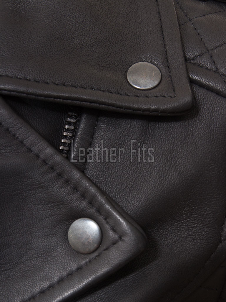 Women's Luxury Jet Black Leather Biker Jacket - Slim Fit Asymmetric Genuine Lambskin Motorcycle Statement Diamond Quilted Rider Coat