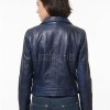 Women's Luxury Navy Blue Leather Biker Jacket - Slim Fit Asymmetric Genuine Lambskin Motorcycle Statement Classic Multi-Zip Moto Coat