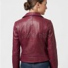 Women's Luxury Maroon Leather Biker Jacket - Slim Fit Asymmetric Genuine Sheepskin Motorcycle Statement Classic Wine Red Moto Coat