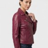Women's Luxury Maroon Leather Biker Jacket - Slim Fit Asymmetric Genuine Sheepskin Motorcycle Statement Classic Wine Red Moto Coat