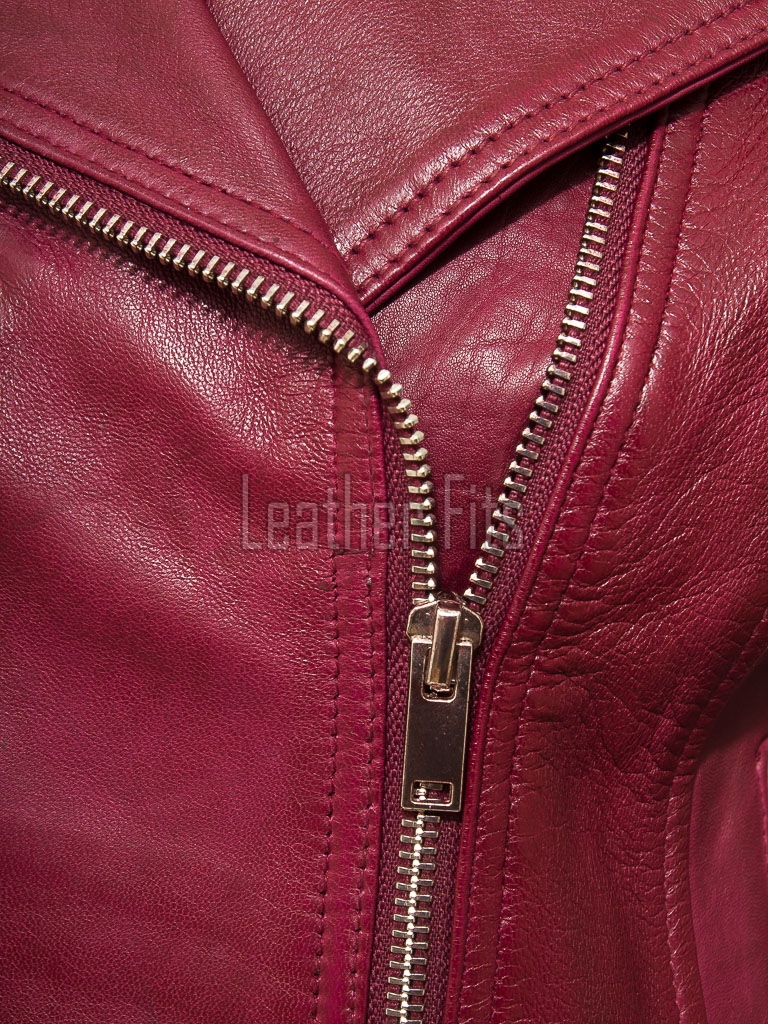 Women's Luxury Maroon Leather Biker Jacket - Slim Fit Asymmetric Genuine Sheepskin Motorcycle Statement Classic Wine Red Moto Coat
