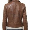 Women's Luxury Brown Leather Biker Jacket - Slim Fit Asymmetric Genuine Cowhide Motorcycle Statement Classic Tan Multi-Zip Moto Coat