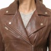 Women's Luxury Brown Leather Biker Jacket - Slim Fit Asymmetric Genuine Cowhide Motorcycle Statement Classic Tan Multi-Zip Moto Coat