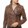 Women's Luxury Brown Leather Biker Jacket - Slim Fit Asymmetric Genuine Cowhide Motorcycle Statement Classic Tan Multi-Zip Moto Coat