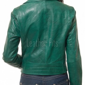 Women's Luxury Green Leather Biker Jacket - Slim Fit Asymmetric Genuine Lambskin Motorcycle Statement Classic Emerald Moto Coat