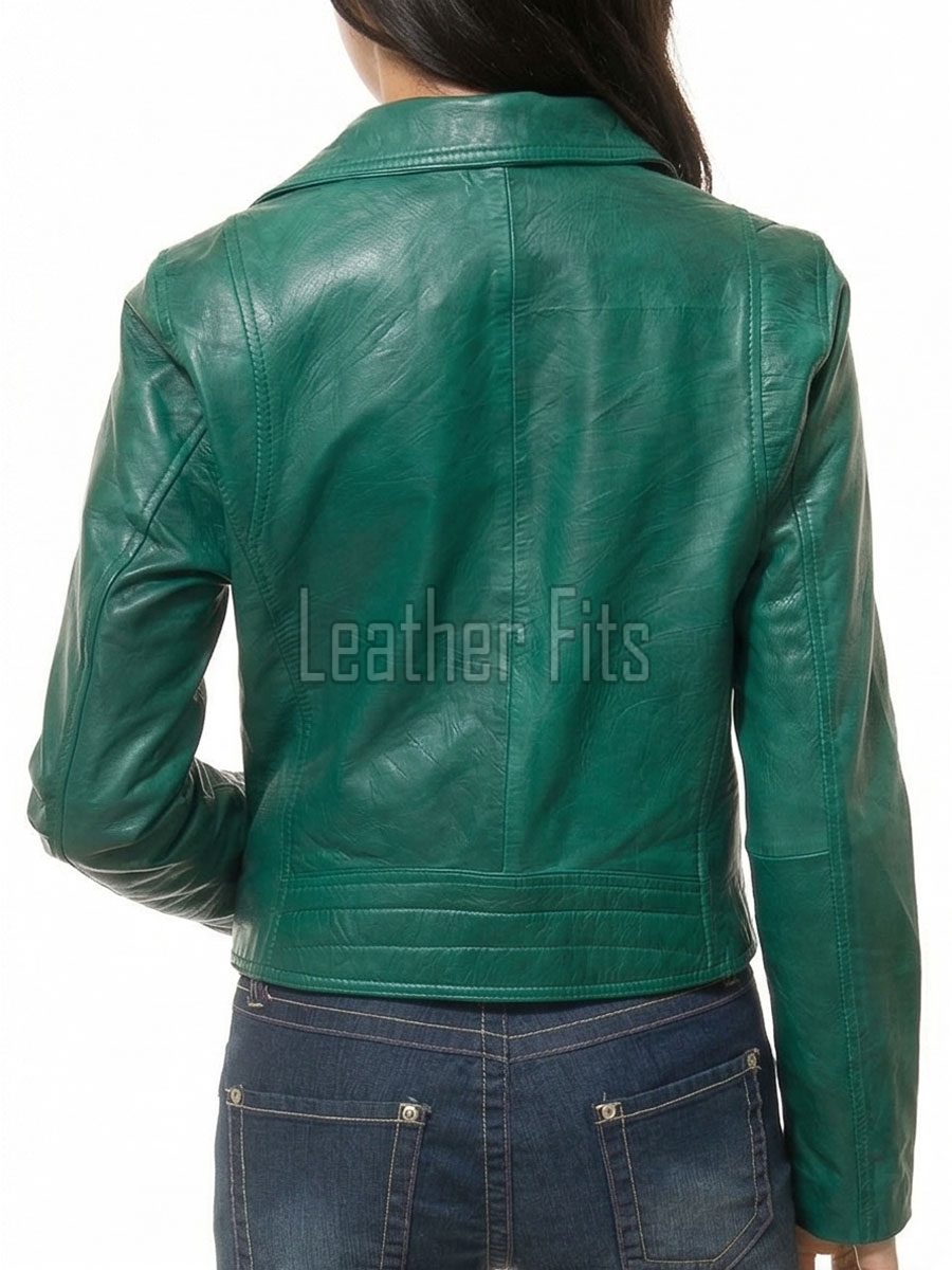 Women's Luxury Green Leather Biker Jacket - Slim Fit Asymmetric Genuine Lambskin Motorcycle Statement Classic Emerald Moto Coat