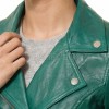 Women's Luxury Green Leather Biker Jacket - Slim Fit Asymmetric Genuine Lambskin Motorcycle Statement Classic Emerald Moto Coat