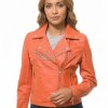Women's Luxury Orange Leather Biker Jacket - Slim Fit Asymmetric Genuine Lambskin Motorcycle Statement Classic Coral Moto Coat