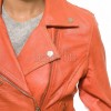 Women's Luxury Orange Leather Biker Jacket - Slim Fit Asymmetric Genuine Lambskin Motorcycle Statement Classic Coral Moto Coat