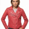 Women's Opulent Red Leather Biker Jacket - Slim Fit Asymmetric Genuine Lambskin Motorcycle Statement Classic Cherry Moto Coat