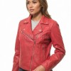 Women's Opulent Red Leather Biker Jacket - Slim Fit Asymmetric Genuine Lambskin Motorcycle Statement Classic Cherry Moto Coat