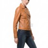 Women's Opulent Tan Leather Biker Jacket - Slim Fit Asymmetric Genuine Sheepskin Motorcycle Statement Classic Camel Moto Coat