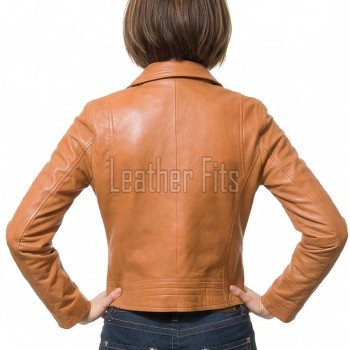 Women's Opulent Tan Leather Biker Jacket - Slim Fit Asymmetric Genuine Sheepskin Motorcycle Statement Classic Camel Moto Coat
