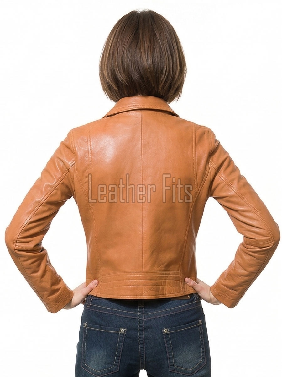 Women's Opulent Tan Leather Biker Jacket - Slim Fit Asymmetric Genuine Sheepskin Motorcycle Statement Classic Camel Moto Coat