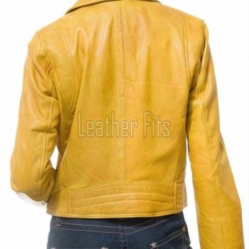 Women's Sumptuous Yellow Leather Biker Jacket - Slim Fit Asymmetric Genuine Cowhide Motorcycle Statement Classic Mustard Moto Coat