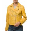 Women's Sumptuous Yellow Leather Biker Jacket - Slim Fit Asymmetric Genuine Cowhide Motorcycle Statement Classic Mustard Moto Coat