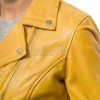 Women's Sumptuous Yellow Leather Biker Jacket - Slim Fit Asymmetric Genuine Cowhide Motorcycle Statement Classic Mustard Moto Coat