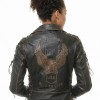 Women's Elite Distressed Leather Biker Jacket - Vintage Asymmetric Genuine Cowhide Eagle Graphic Motorcycle Heavy Rider Moto Coat