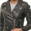 Women's Elite Distressed Leather Biker Jacket - Vintage Asymmetric Genuine Cowhide Eagle Graphic Motorcycle Heavy Rider Moto Coat