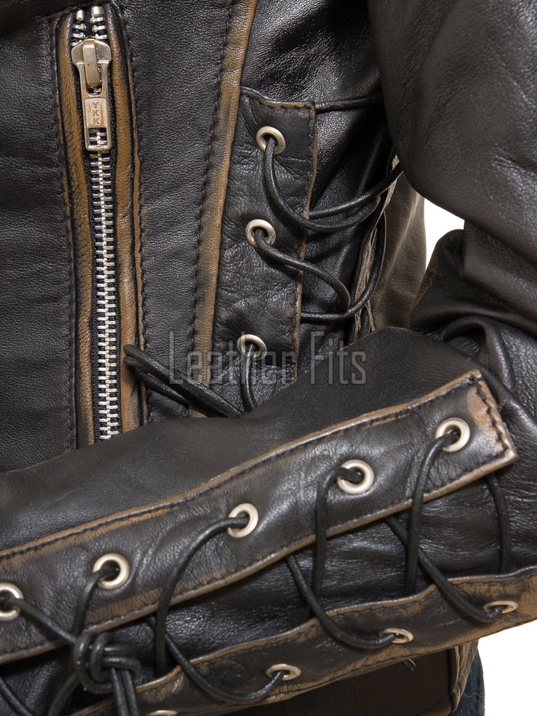 Women's Elite Distressed Leather Biker Jacket - Vintage Asymmetric Genuine Cowhide Eagle Graphic Motorcycle Heavy Rider Moto Coat