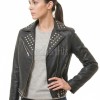 Women's Bespoke Black Leather Biker Jacket - Slim Fit Asymmetric Genuine Lambskin Studded Motorcycle Rocker Punk Edgy Moto Coat