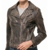 Women's Elite Brown Leather Biker Jacket - Slim Fit Asymmetric Genuine Sheepskin Studded Motorcycle Vintage Cafe Rider Moto Coat
