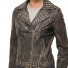 Women's Elite Brown Leather Biker Jacket - Slim Fit Asymmetric Genuine Sheepskin Studded Motorcycle Vintage Cafe Rider Moto Coat