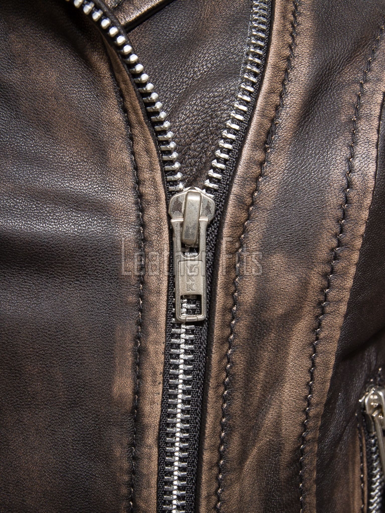 Women's Elite Brown Leather Biker Jacket - Slim Fit Asymmetric Genuine Sheepskin Studded Motorcycle Vintage Cafe Rider Moto Coat