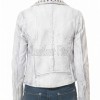 Women's Opulent White Leather Biker Jacket - Slim Fit Asymmetric Genuine Lambskin Studded Motorcycle Bleached Distressed Rider Moto Coat