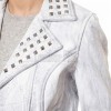 Women's Opulent White Leather Biker Jacket - Slim Fit Asymmetric Genuine Lambskin Studded Motorcycle Bleached Distressed Rider Moto Coat