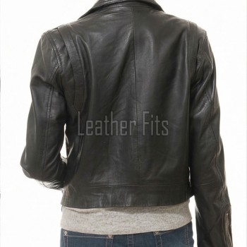 Women's Pristine Black Leather Biker Jacket - Slim Fit Asymmetric Genuine Lambskin Motorcycle Minimalist Classic Chic Moto Coat