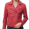 Women's Sumptuous Red Leather Biker Jacket - Slim Fit Asymmetric Genuine Lambskin Motorcycle Classic Sleek Bold Moto Coat