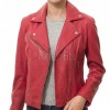 Women's Sumptuous Red Leather Biker Jacket - Slim Fit Asymmetric Genuine Lambskin Motorcycle Classic Sleek Bold Moto Coat