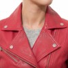 Women's Sumptuous Red Leather Biker Jacket - Slim Fit Asymmetric Genuine Lambskin Motorcycle Classic Sleek Bold Moto Coat