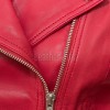 Women's Sumptuous Red Leather Biker Jacket - Slim Fit Asymmetric Genuine Lambskin Motorcycle Classic Sleek Bold Moto Coat