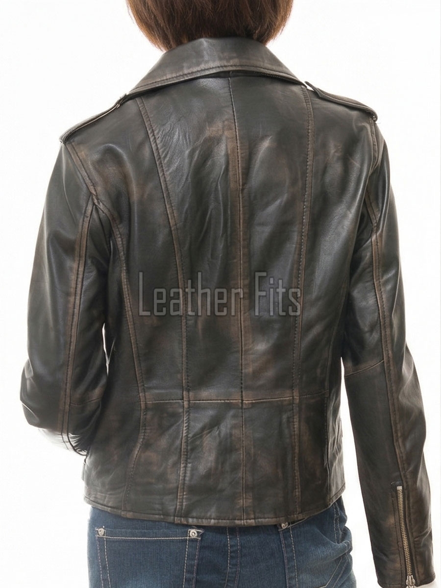 Women's Elite Brown Leather Biker Jacket - Slim Fit Asymmetric Genuine Lambskin Motorcycle Distressed Vintage Chic Moto Coat
