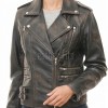 Women's Elite Brown Leather Biker Jacket - Slim Fit Asymmetric Genuine Lambskin Motorcycle Distressed Vintage Chic Moto Coat